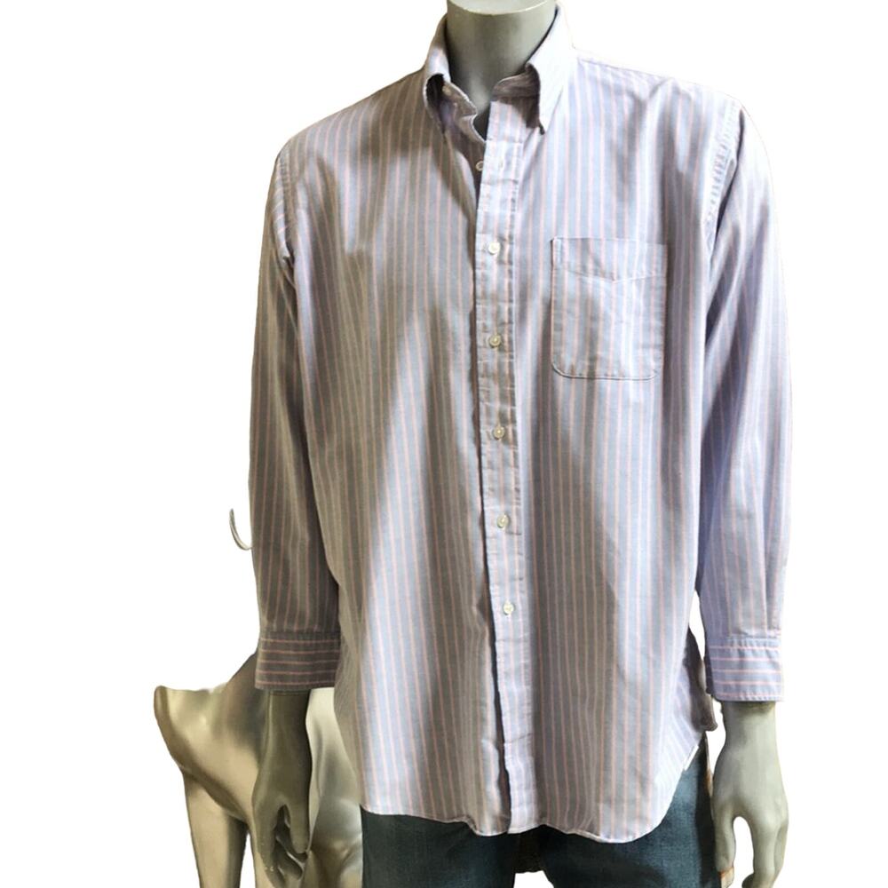 L.L. Bean Striped Cotton Blend Pink Blue Button Down Shirt Men's Size 17-33